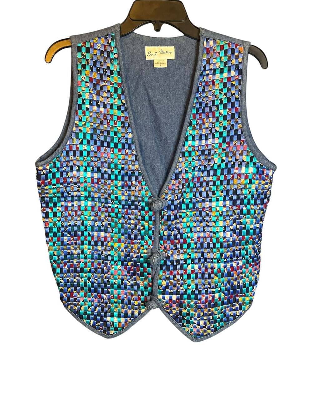 Soul Mates Vintage Woven Ribbon Denim Vest Size S